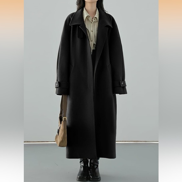 Chouyatou Winter Hidden Single Breasted Wool Coat Raglan Sleeve Wool Small - Picture 2 of 6